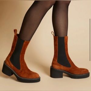 KHAITE Calgary Boots Caramel Brown Suede Leather sz 40 BNWT Orig $1,240 SOLD OUT